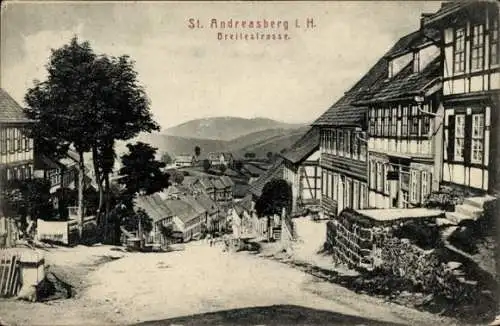 Ak St. Andreasberg Braunlage im Harz, Breite Straße, Fachwerkhäuser