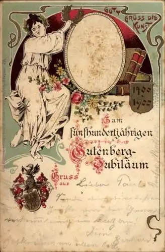 Präge Wappen Litho 500jh. Gutenberg Jubiläum 1400 - 1900