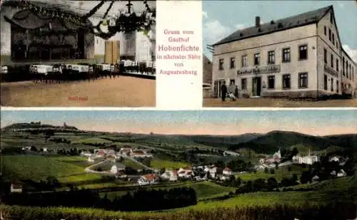 Ak Hohenfichte Leubsdorf in Sachsen, Panorama, Gasthof, Ballsaal