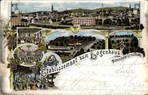 Litho Hohenstein Ernstthal in Sachsen, Etablissement zum Logenhaus, Totalansicht