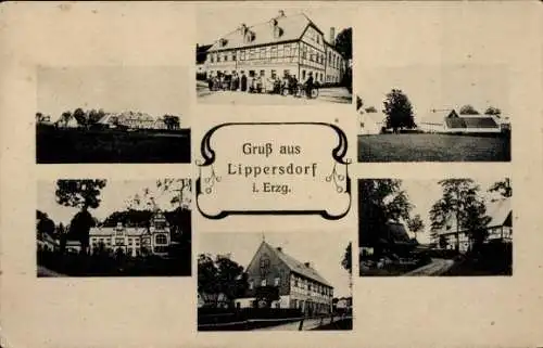 Ak Lippersdorf Lengefeld im Erzgebirge Sachsen, Gruß aus  i. Erzgebirge, verschiedene Gebäude ...