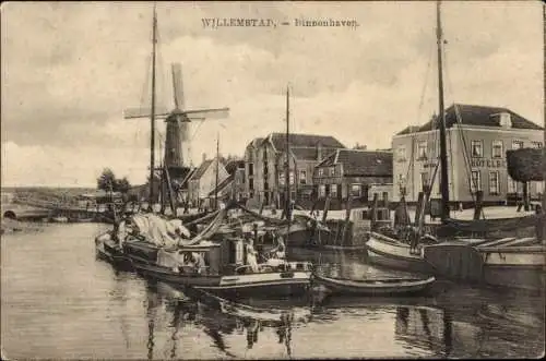 Ak Willemstad Nordbrabant Niederlande, Binnenhaven, Molen