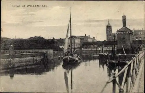 Ak Willemstad Nordbrabant, Hafen, Segelboot, Anleger