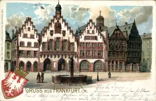 Präeg Wappen Litho Frankfurt am Main, der Römer, Wappen