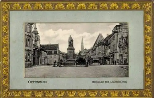 Präge Passepartout Ak Offenburg in Baden Schwarzwald, Marktplatz mit Drakedenkmal