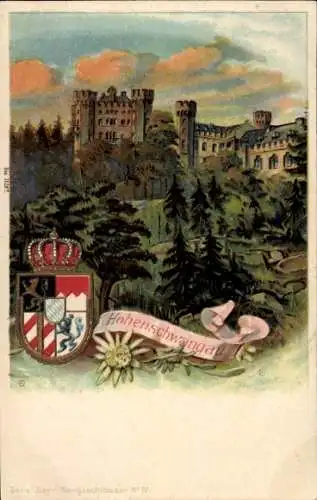 Wappen Litho Hohenschwangau Schwangau im Ostallgäu, Serie Bayrische Königsschlösser