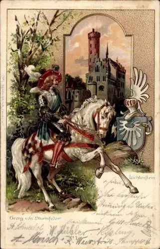 Wappen Litho Honau Lichtenstein in Württemberg, Schloss Lichtenstein, Georg von Sturmfeder