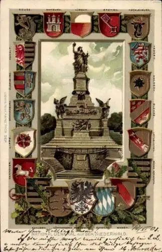 Präge Wappen Litho Rüdesheim am Rhein, Niederwalddenkmal, Nationaldenkmal