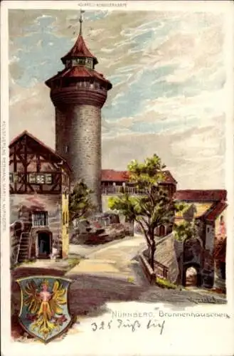 Präge Wappen Künstler Litho Nürnberg in Mittelfranken Bayern, Brunnenhäuschen