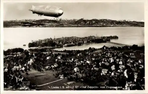 Ak Lindau am Bodensee Schwaben, Luftschiff LZ 127 Graf Zeppelin, Fliegeraufnahme