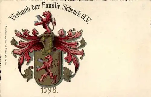 Wappen Ak Verband der Familie Schenck, Löwe mit Krug