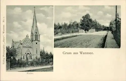 Ak Berlin Zehlendorf Wannsee, Kirche, Straße