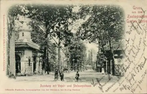 Ak Berlin Tiergarten, Zoologischer Garten, Rundweg, Vogel- und Stelzvogelhaus