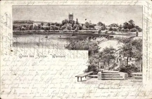 Litho Berlin Zehlendorf Wannsee Stolpe, Gesamtansicht, Restaurant Lindenhof