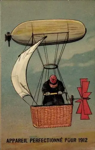 Präge Ak Ballon mit Handantrieb, Zeppelin