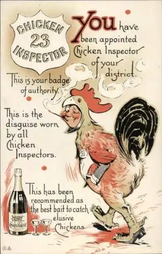 Künstler Ak Chicken 23 Inspector, Champagner