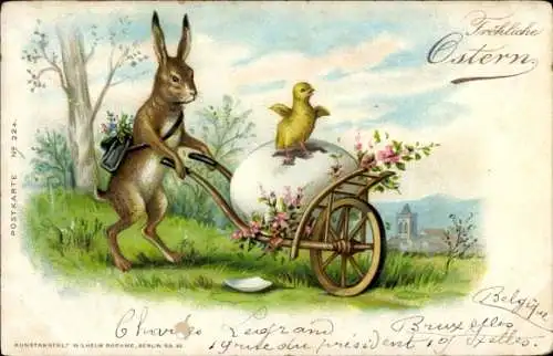 Litho Glückwunsch Ostern, Osterhase, Osterei, Küken