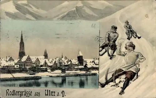 Ak Ulm an der Donau, Stadt im Winter, Rodelspass