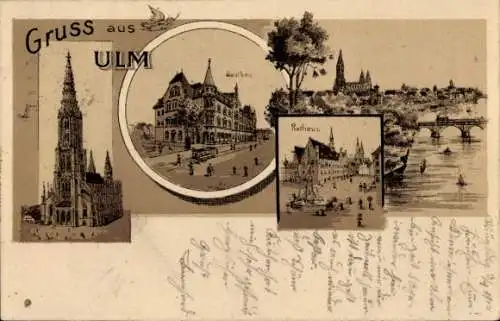 Litho Ulm an der Donau, Münster, Rathaus