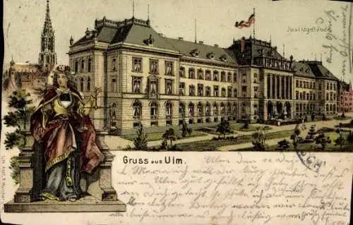 Litho Ulm an der Donau, Blick auf das Justizgebäude 