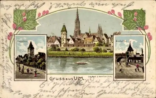 Litho Ulm an der Donau, Stadt, Metzgerturm, Zundeltor