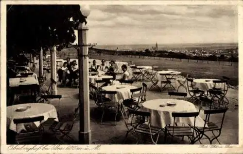 Ak Ulm an der Donau Baden Württemberg, Terrassenlokal Oberberghof, Aussicht zur Stadt