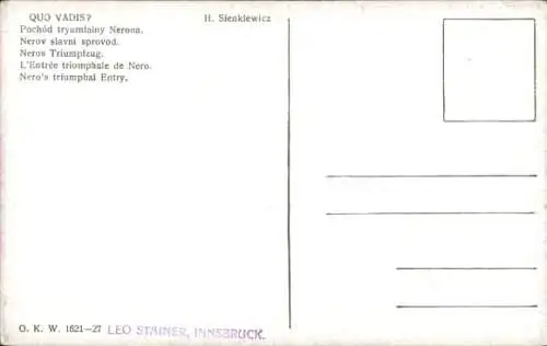 Künstler Ak Roman von Henryk Sienkiewicz Quo vadis?, Neros Triumpfzug