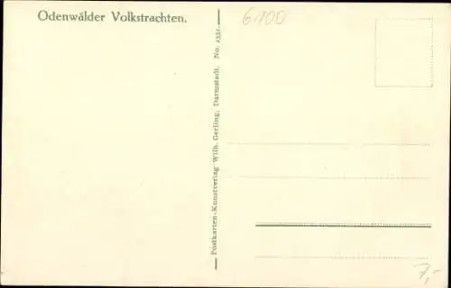 Ak Odenwälder Volkstrachten, Wohnstube, Ehepaar, Spinnrad