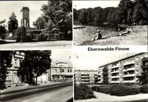 Ak Finow Eberswalde, Alter Wasserturm, Freibad am Meckersee, Leninstraße, Ringstraße