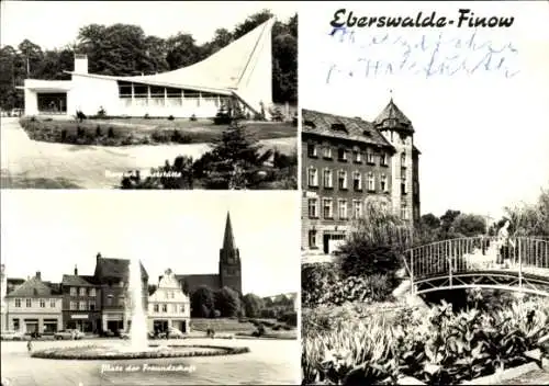 Ak Finow Eberswalde in der Mark, Platz der Freundschaft, Tierparkgaststätte, Brücke