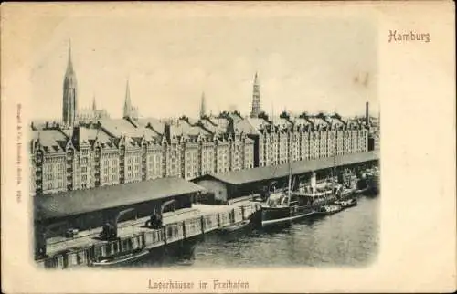 Ak Hamburg Mitte Altstadt, Lagerhäuser im Freihafen