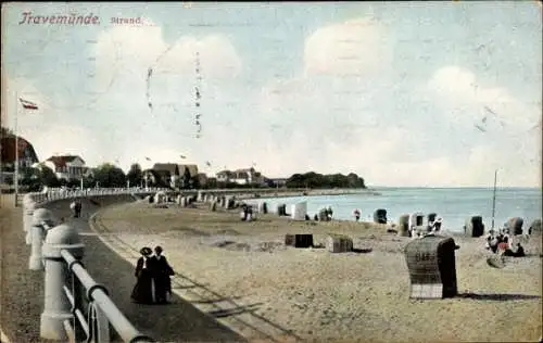 Ak Lübeck Travemünde,  am Strand, Blick auf die Ostsee