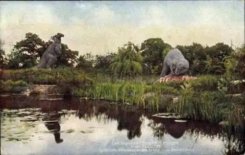 Ak Hamburg Eimsbüttel Stellingen, Carl Hagenbecks Tierpark, Urweltlandschaft, Saurier