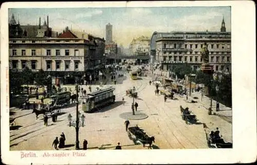 Ak Berlin, Blick auf den Alexanderplatz, Straßenbahn