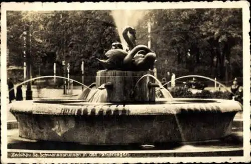 Ak Zwickau in Sachsen, Schwanenbrunnen in den Parkanlagen, Paul Berger