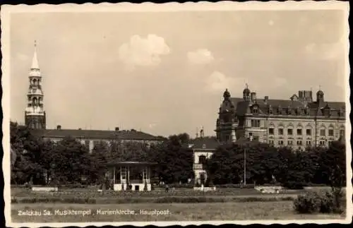 Ak Zwickau in Sachsen, Musiktempel, Marienkirche, Hauptpost