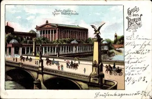 Ak Berlin Mitte, Nationalgalerie, Kaiser-Friedrich-Brücke