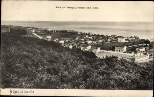 Ak Sassnitz auf Rügen, Blick auf Krampas, Ort und Ostsee