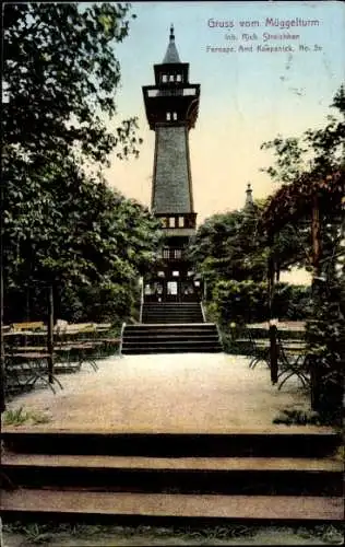 Ak Berlin Köpenick, Blick auf den Müggelturm, Restaurant, Inh. R. Streichhan