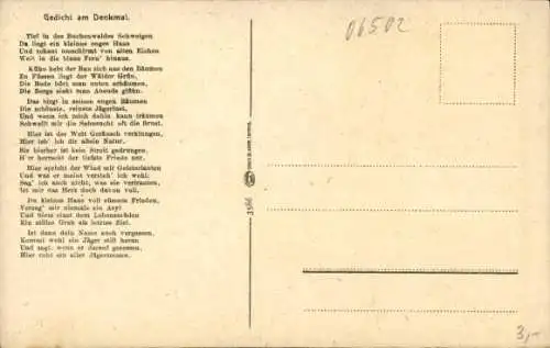 Ak Treseburg Thale im Harz, Dambachshaus, Hirschdenkmal, Gedicht