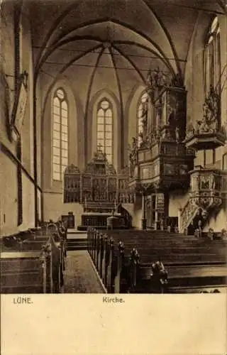 Ak Lüneburg in Niedersachsen, Innenansicht einer Kirche mit Altar, Kanzel und Orgel.