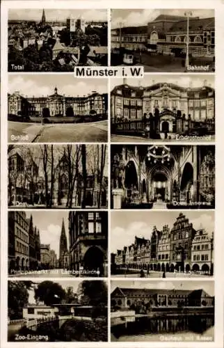 Ak Münster Westfalen,Bahnhof,Schloss,Zooeingang,Dom