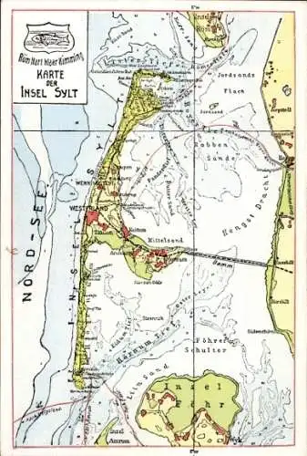 Landkarten Ak Insel Sylt in Nordfriesland, Hengst Dracht, Insel Föhr, Hörnum Tief