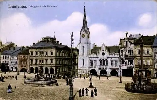 Ak Trutnov Trautenau Riesengebirge Region Königgrätz, Ringplatz, Rathaus