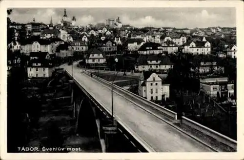 Ak Tábor Südböhmen, Brücke mit Stadt Panorama