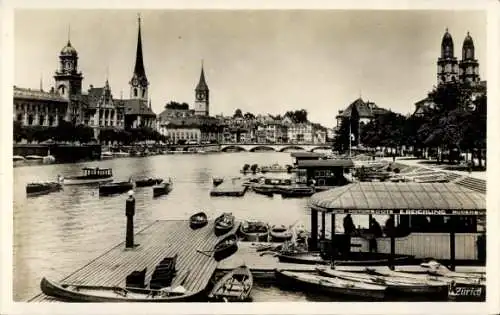 Ak Zürich Stadt Schweiz, Partie am Hafen, Boote