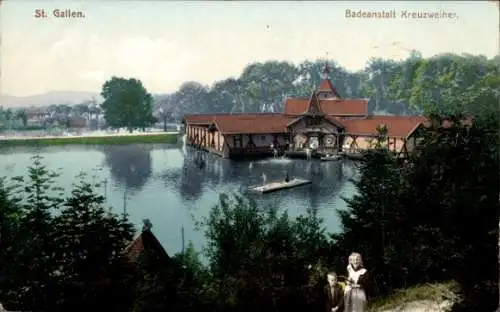 Ak Sankt Gallen Stadt Schweiz, Badeanstalt Kreuzweiher