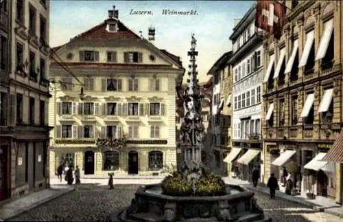 Ak Luzern Stadt Schweiz, Weinmarkt, Brunnen