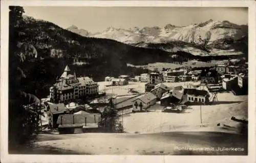 Ak Pontresina Kanton Graubünden Schweiz, Pontresina mit Julierkette, verschneite Berglandschaf...