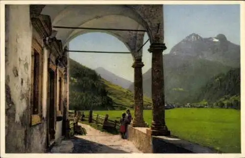 Ak Saas Grund Kanton Wallis, Kapelle Horlauenen, Mittaghorn Eginer